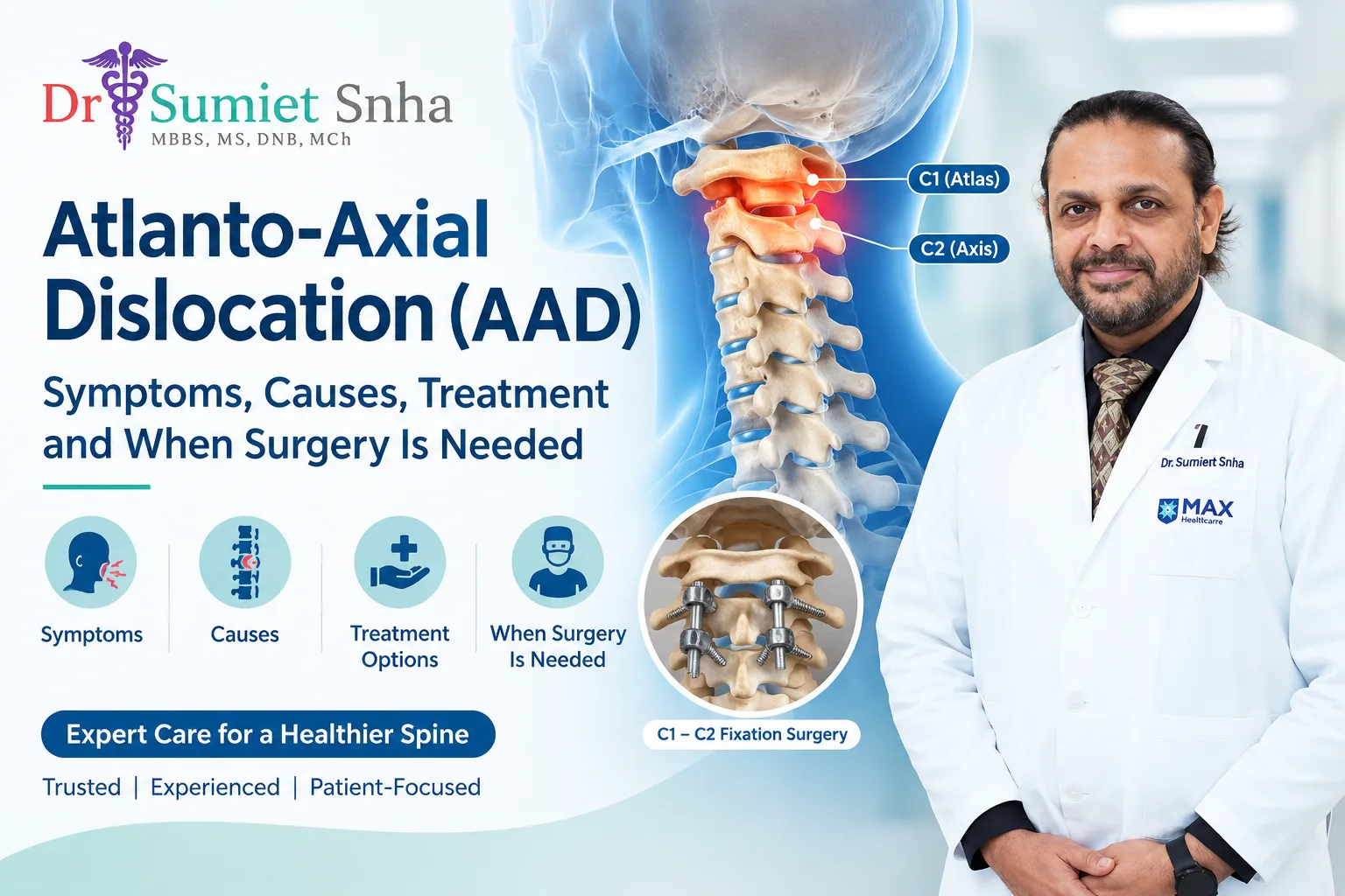 Atlanto axial dislocation treatment and C1-C2 spine surgery by Dr. Sumiet Snha in Dwarka, Delhi