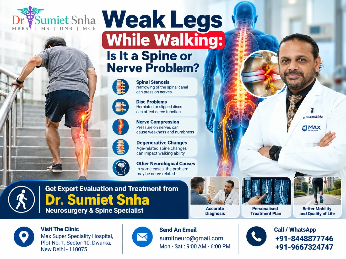 Leg Weakness While Walking caused by possible spine problems nerve compression or peripheral neuropathy